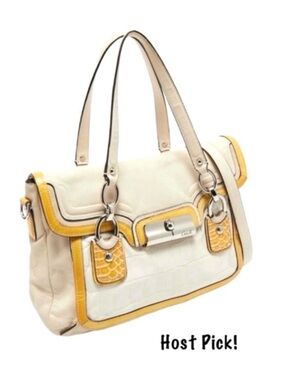 COACH ~ Kristin Spectator Satchel/Crossbody Cream and Yellow w/Silver Hardware